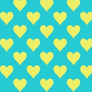 Neon Yellow Hearts on Aqua