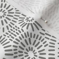 Hand Drawn Sun Burst Geometric Circles, Pewter Grey and White (Medium Scale)