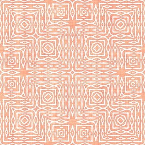 Batik Block Print Ornate Aztec Tribal Squares in Peach Fuzz and White (Large Scale)
