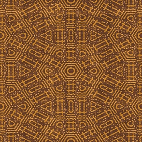 Aztec Geometric Honeycomb Batik Block Print in Cinnamon Brown and Desert Sun (Large Scale)