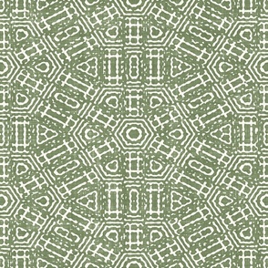 Aztec Geometric Honeycomb Batik Block Print in Sage Green and Natural White (Large Scale)
