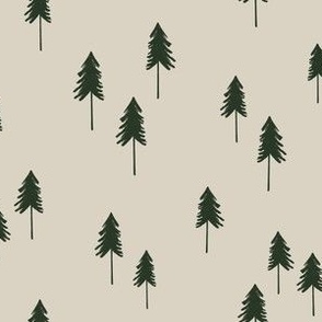 Pine Tree Christmas Forest, dark green on beige, 6in