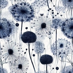 Dandelions Floral pattern Dandelion Navy and White