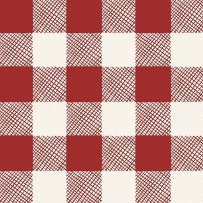 Red hand drawn classic Buffalo Check Plaid, 1in squares
