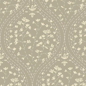 Boho Stitched Abstract Wildflowers 6in light olive green