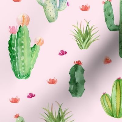 Watercolor Cactus//Pink - Large