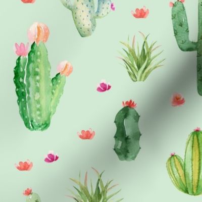 Watercolor Cactus//Green - Large