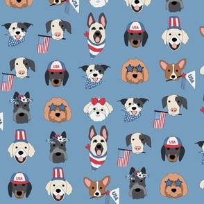 Red White and Blue 4th of July Puppies on Blue - 1 inch