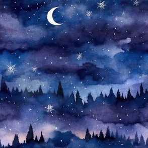 Stars in the Night Sky Forest Magic Astrological Clouds