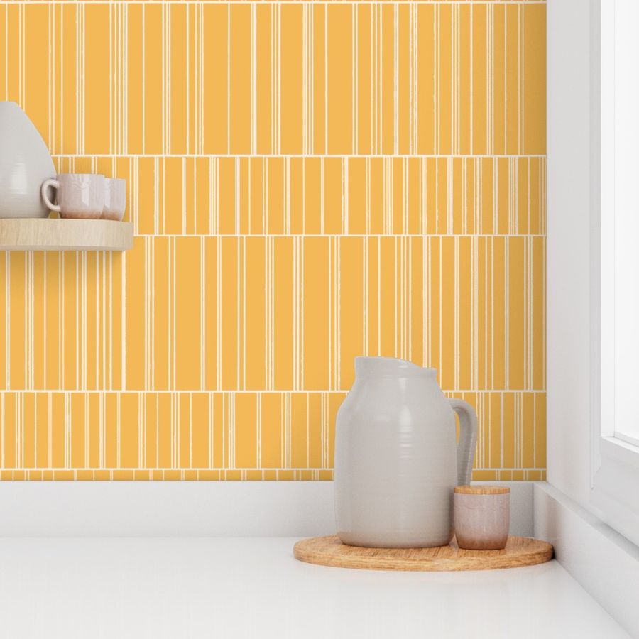 Modern Stripes || White Ivory on Bright Mustard Yellow