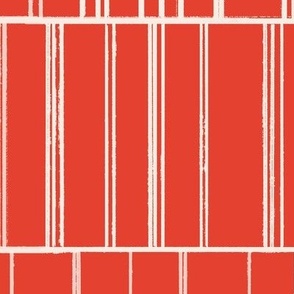 Modern Stripes || White Ivory on Bright Red Orange