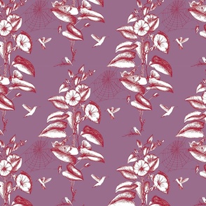 Quirky Toile dark jewel-tones - purple and burgundy.