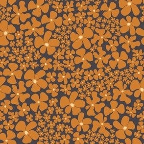 orange flowers ditsy on dark taupe