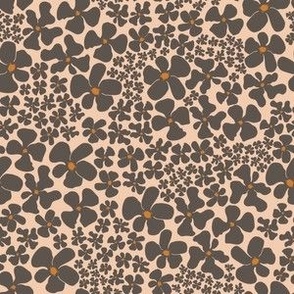 dark taupe flowers ditsy on beige