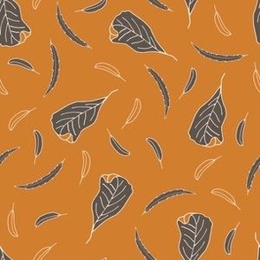 tan forest leaves on orange