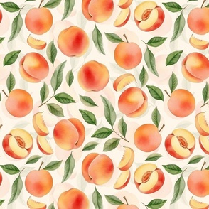 14" Hand painted Watercolor peaches and leaves Meadow- Whimsical fruits and peach chunks for nursery, kids decor, and home decoration double layer soft white