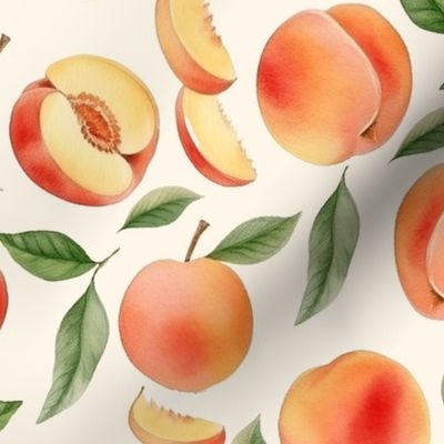 14" Hand painted Watercolor peaches and leaves Meadow- Whimsical fruits and peach chunks for nursery, kids decor, and home decoration  soft white