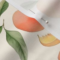 14" Hand painted Watercolor peaches and leaves Meadow- Whimsical fruits and peach chunks for nursery, kids decor, and home decoration  soft white