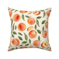 14" Hand painted Watercolor peaches and leaves Meadow- Whimsical fruits and peach chunks for nursery, kids decor, and home decoration  soft white