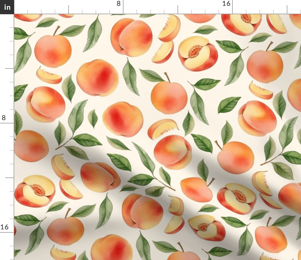 14" Hand painted Watercolor peaches and leaves Meadow- Whimsical fruits and peach chunks for nursery, kids decor, and home decoration  soft white