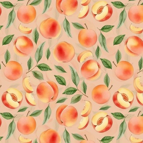14" Hand painted Watercolor peaches and leaves Meadow- Whimsical fruits and peach chunks for nursery, kids decor, and home decoration  orange- double layer