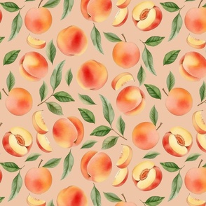 14" Hand painted Watercolor peaches and leaves Meadow- Whimsical fruits and peach chunks for nursery, kids decor, and home decoration 