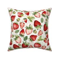 14" Hand painted  Watercolor Strawberry Flower Meadow- Vintage Strawberries on white - Double layer