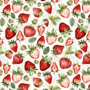 14" Hand painted  Watercolor Strawberry Flower Meadow- Vintage Strawberries on white - Double layer