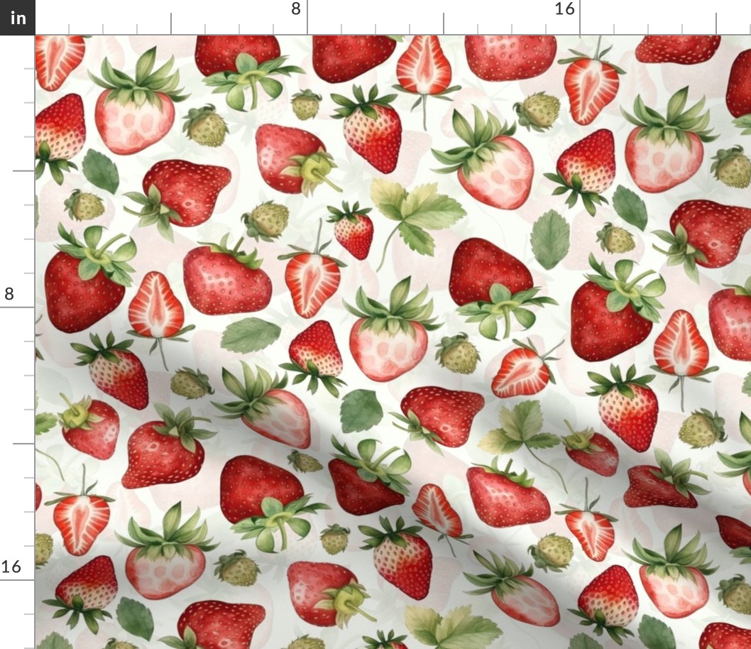 14" Hand painted  Watercolor Strawberry Flower Meadow- Vintage Strawberries on white - Double layer