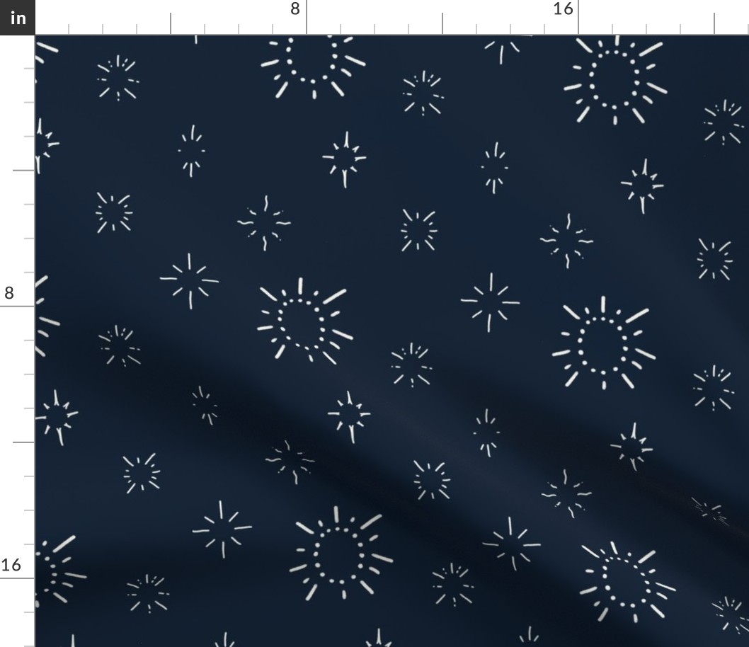 Stardust- navy and white sparkles, stars, lake life, woodland, boho chic, fabric