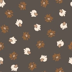 white, copper flowers like polka dots on dark taupe