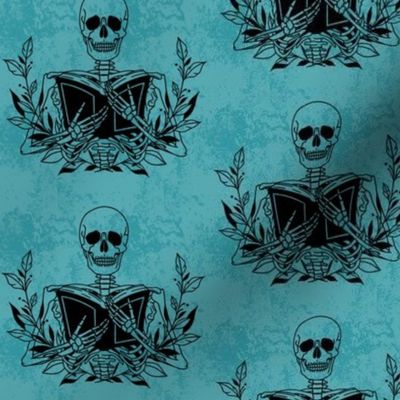 Skeleton and his book on Grunge Teal