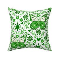 Bigger Scale Green Butterfly Damask Floral
