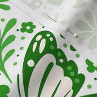 Bigger Scale Green Butterfly Damask Floral