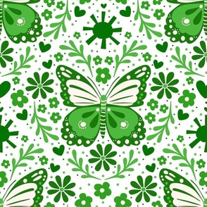 Bigger Scale Green Butterfly Damask Floral