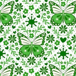 Smaller Scale Green Butterfly Damask Floral