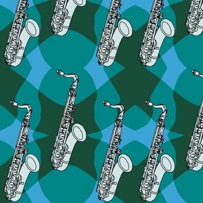  Larger Sketchy Saxophone  Greens and Blue