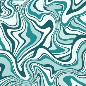 Medium Scale / Abstract Groovy Psychedelic Retro Weaves / Teal Mint white