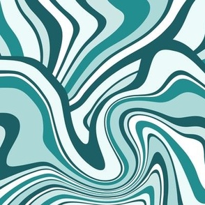 Large Scale / Abstract Groovy Psychedelic Retro Weaves / Teal Mint white