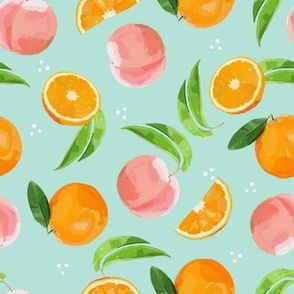 oranges and peaches on blue