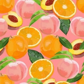 oranges and peaches on pink