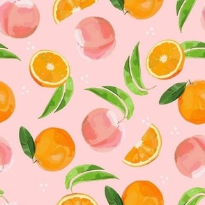peaches and oranges on light pink