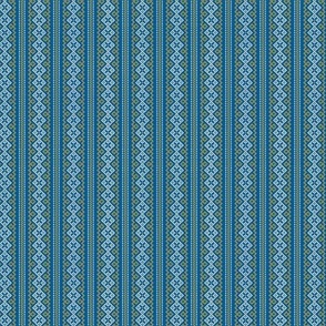 Folk Slavic Ornament - Strength of the Seeding Field - Pixel Ethno Pattern - Lapis Lazuli Cyan Blue Chrome Yellow White - 2 Smaller