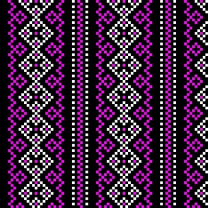 Folk Slavic Ornament - Strength of the Seeding Field - Pixel Ethno Pattern - Black White Fuchsia Magenta - Large