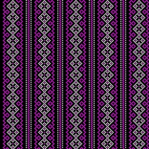 Folk Slavic Ornament - Strength of the Seeding Field - Pixel Ethno Pattern - Black White Fuchsia Magenta - Middle