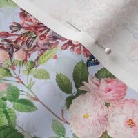 Nostalgic Beauty: Antique Lilac Flower and Bouquets with Pierre-Joseph Redouté Roses,  English Dog Rose, Blue Cute Butterflies- for Vintage Home Decor And Wallpaper baby blue - double layer