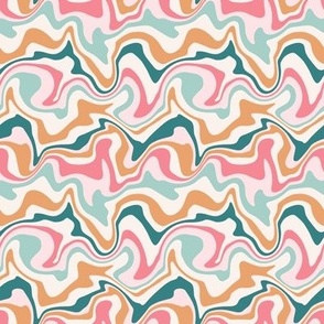 Tiny Scale / Abstract Groovy Psychedelic Retro Weaves / Mint Teal Pink Blush Off-White