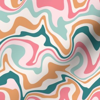 Small Scale / Abstract Groovy Psychedelic Retro Weaves / Mint Teal Pink Blush Off-White