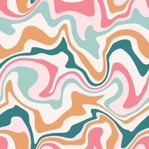 Small Scale / Abstract Groovy Psychedelic Retro Weaves / Mint Teal Pink Blush Off-White