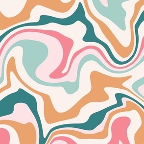 Medium Scale / Abstract Groovy Psychedelic Retro Weaves / Mint Teal Pink Blush Off-White 